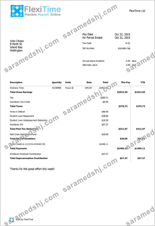 NEW ZEALAND FLEXITIME payroll template in Word and PDF